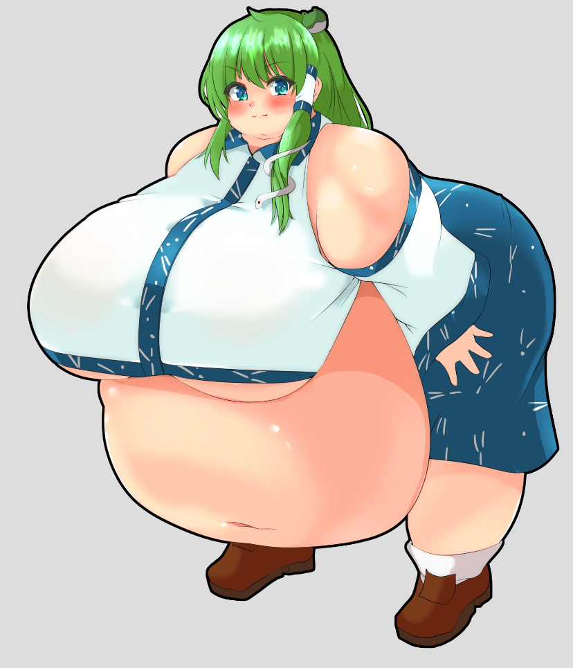 bbw belly_overhang big_belly big_female blush chubby chubby_female embarrassed fat fat_ass fat_female fat_fetish fat_girl fat_woman fatty female huge_belly large_female morbidly_obese morbidly_obese_female nerizou obese obese_female overweight overweight_female pig plump pork_chop sanae_kochiya thick_thighs touhou tubby weight_gain woman