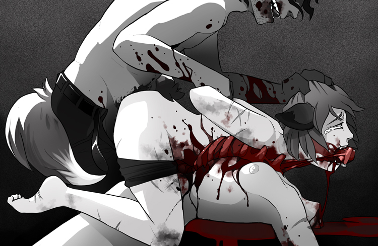 animal ears, blood, boyfriend to death, breasts, cannibalism, crying, death, female, female death, gatobob (gurobob), gore, guro, male, medium breasts, necrophilia, nipples, nude, open clothes, rape, ren hana, scars, sex, sex from behind, short hair, strade, tail, tears, topless