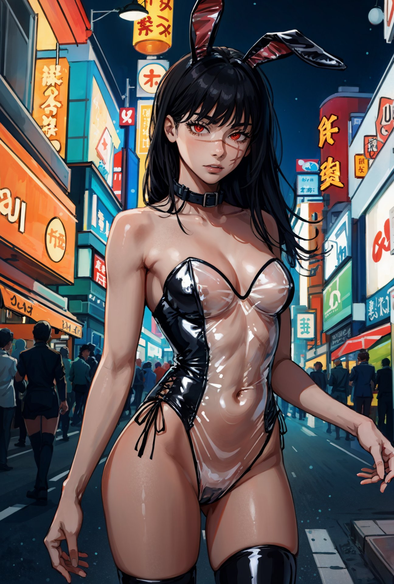 ai generated, chainsaw man, female, looking at viewer, makimass ai, mitaka asa, yoru (chainsaw man)