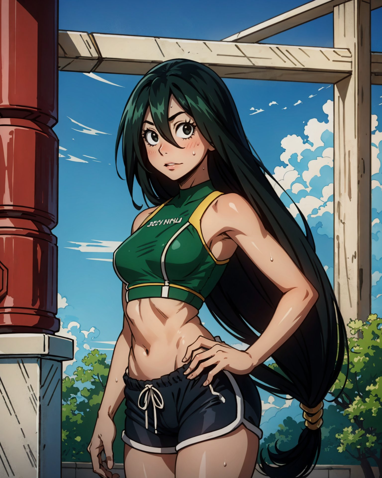 ai generated, female, looking at viewer, makimass ai, my hero academia, tsuyu asui