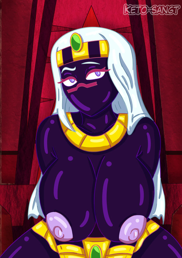 1girls alien alien_girl alien_humanoid armbands artist_name belt big_breasts black_body crown crown_only duck_dodgers facial_mark female female_only humanoid jewelry keto-sangt looking_at_viewer looney_tunes martian martian_(duck_dodgers) nipples no_visible_genitalia nude_female purple_eyes queen_tyr'ahnee solo throne_room topless_female warner_brothers white_hair