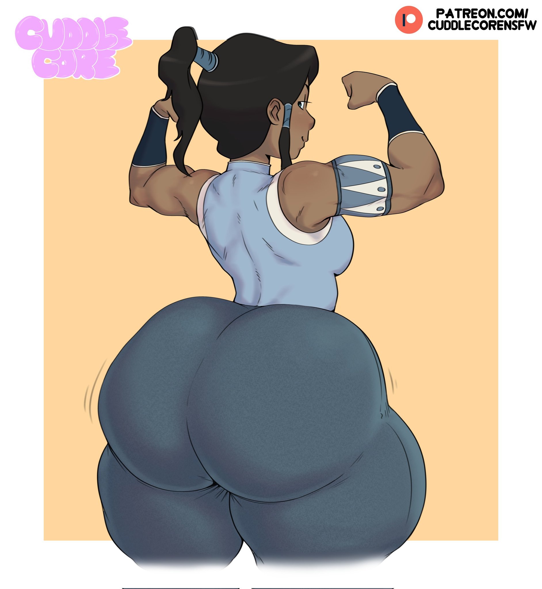 1girls, artist name, ass, avatar legends, cuddlecore, cum bending, dark skin, dark-skinned female, female, female focus, female only, korra, patreon username, solo, solo female, solo focus, the avatar, the legend of korra, water tribe