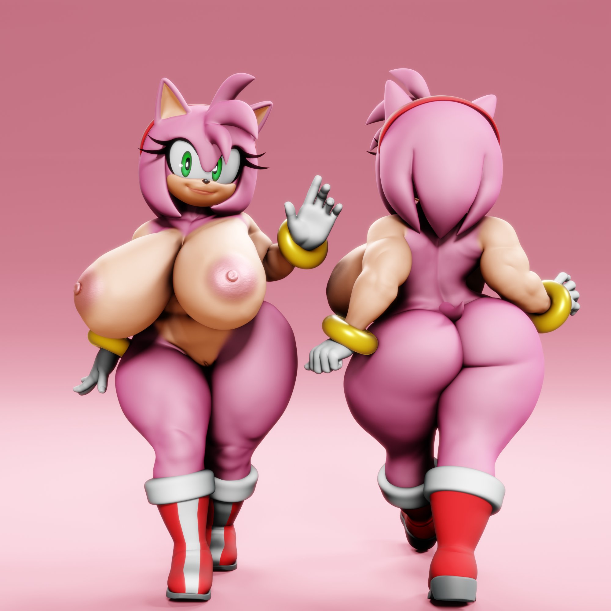 1girls, 3d, 3d (artwork), 3d model, alternate breast size, alternate version available, amy rose, amy rose (vulkyasha), anthro, areolae, ass, big ass, big breasts, boots, breasts, casual, eulipotyphlan, exposed torso, female, female only, footwear, furry, gloves, green eyes, handwear, headband, huge breasts, looking at viewer, naked footwear, navel, nipples, nude, nude female, pink fur, pussy, sega, sideboob, smile, solo, solo female, sonic (series), sonic the hedgehog (series), vulkyasha