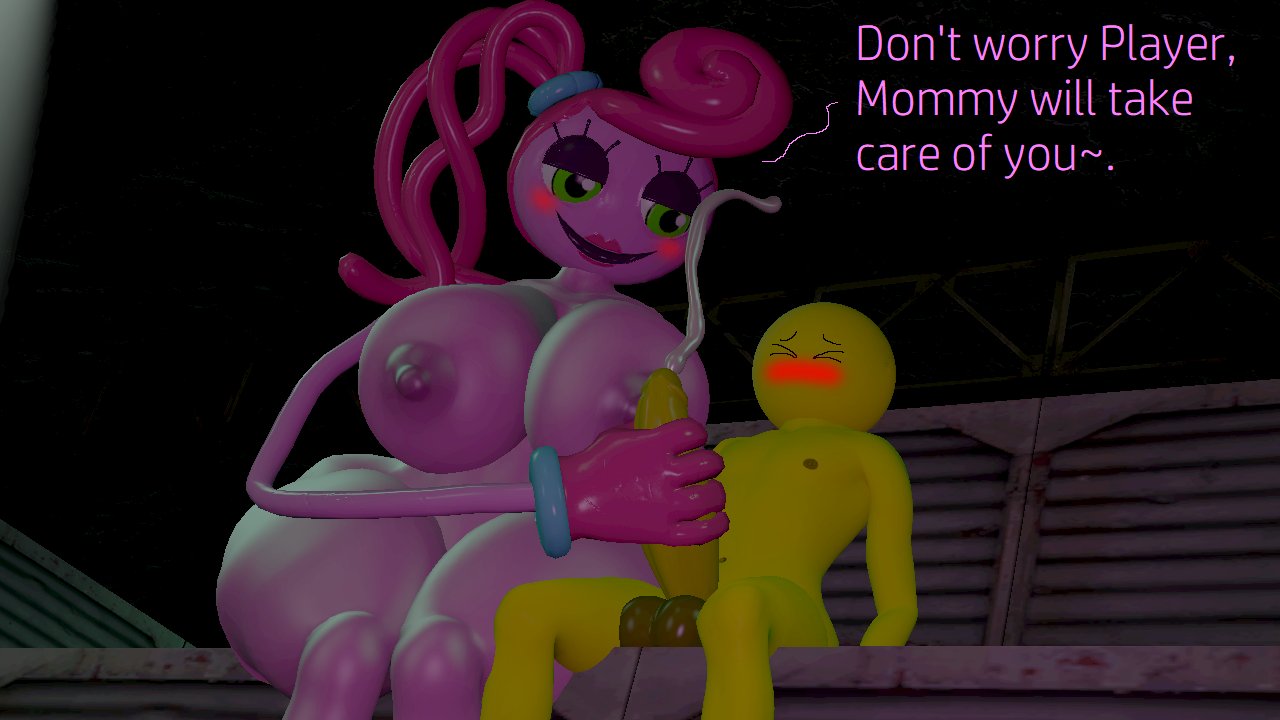 3d, 3d (artwork), areolae, big breasts, blushing male, breasts, cum, cumming, cumshot, female, green eyes, handjob, humanoid, humanoid on human, male, male/female, mommy long legs, monster girl, nipples, nude, nude female, nude male, penis, pink hair, pink skin, poppy playtime, protagonist (poppy playtime), skulltronprime969, tagme, thick thighs