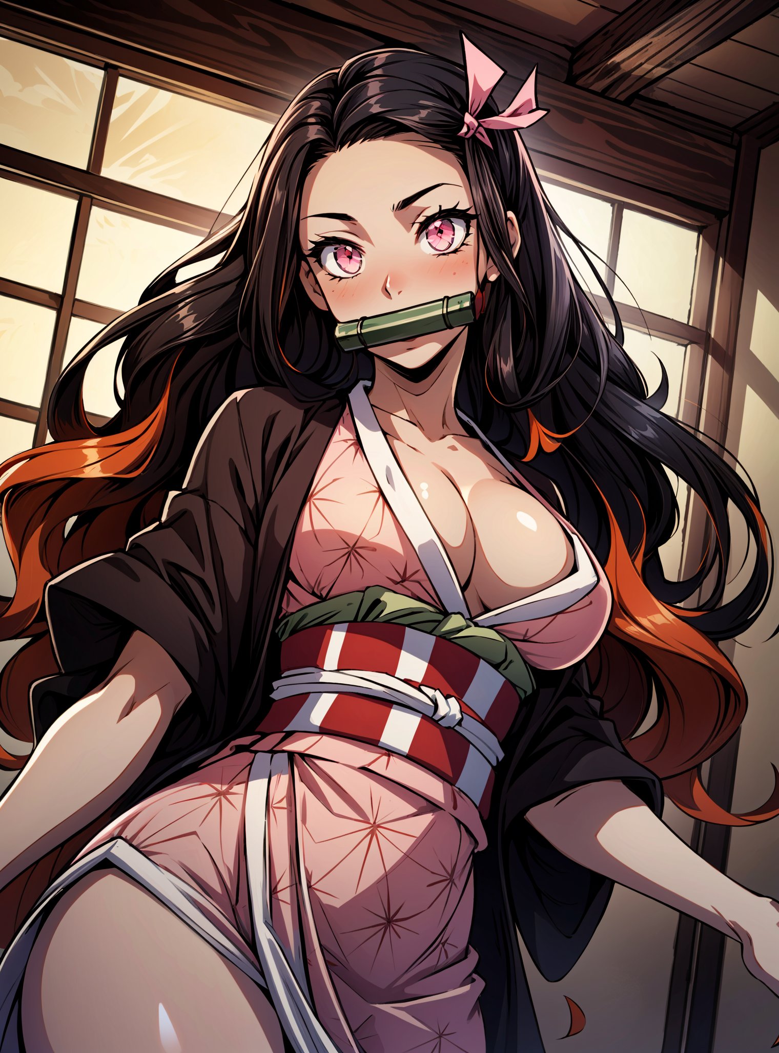 ai generated, demon slayer, female, kamado nezuko, kimetsu no yaiba, looking at viewer, makimass ai