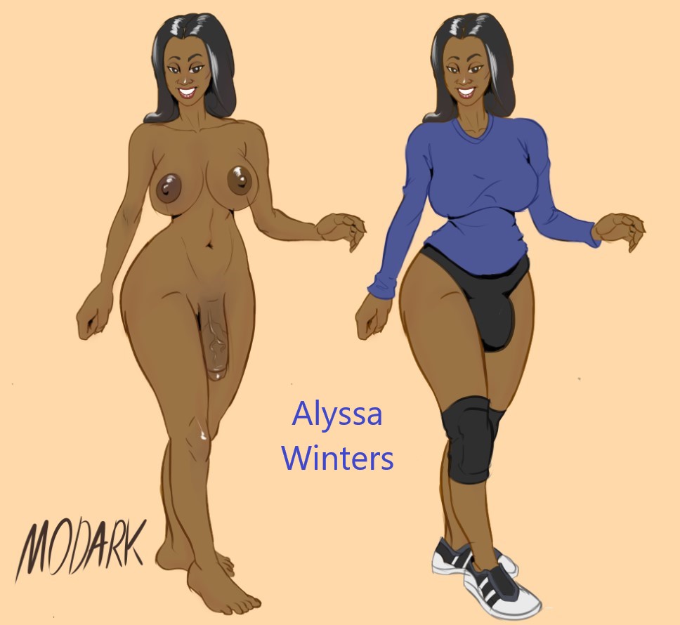 1futa 2d 2d_(artwork) alyssa_winters_(grimlockxxx) big_breasts big_penis breasts bulge character_name character_sheet clothed clothing dark-skinned_futanari dark_skin digital_drawing_(artwork) digital_media_(artwork) flaccid fully_clothed futa_only futanari grimlockxxx human kneepads long_hair long_sleeves mature mature_futa modark original_character penis reference_image shoulder_length_hair solo solo_futa standing