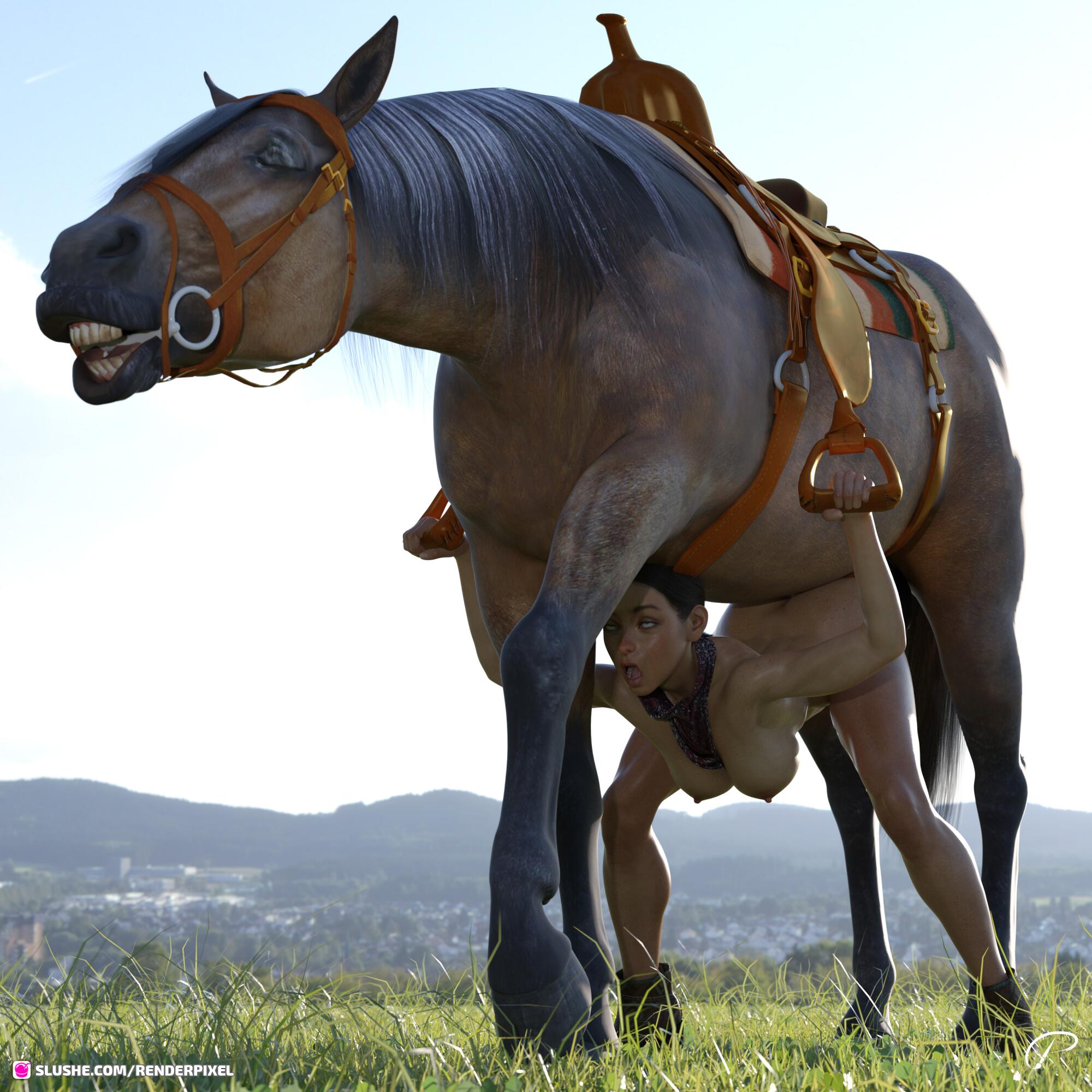 1girls, 2023, 3d, bestiality, breasts, female, horse, huge breasts, outdoor nudity, outdoors, outside, renderpixel, tagme, zoophilia