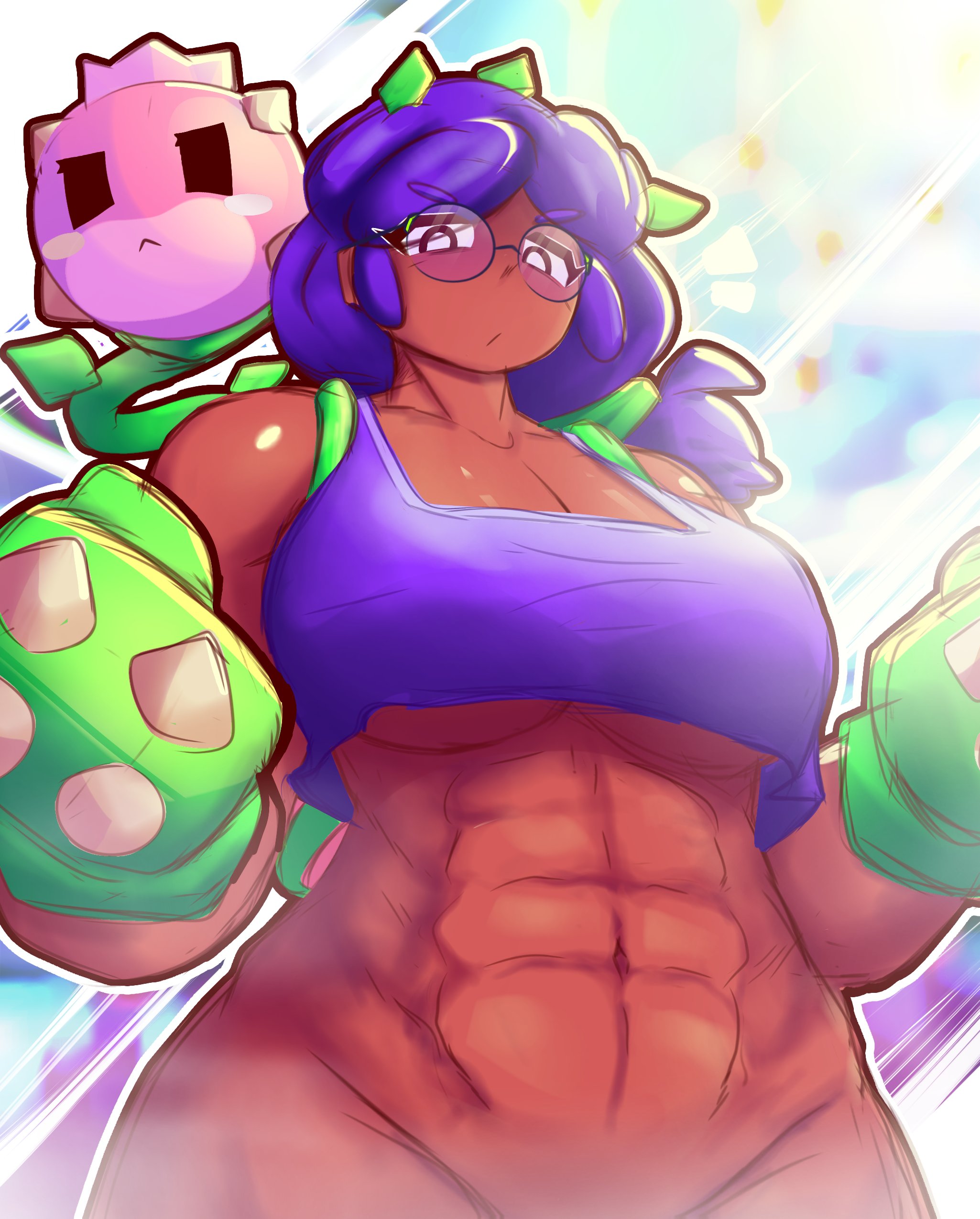 1girls, abs, brawl stars, dierelc, female, looking at viewer, rosa (brawl stars), tagme