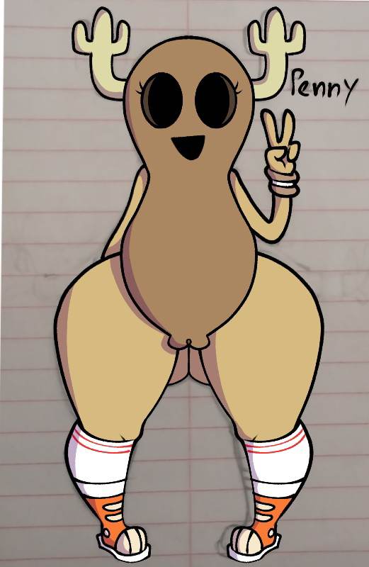 4_fingers anthro armband armwear ass big_butt brown_body bubble cartoon_network clothing curvy_figure denisnsfwtoons dnsfwtoons eyelashes female fingers flat_chested footwear front_view genitals gesture hand_gesture horn hourglass_figure huge_hips huge_thighs humanoid knee_highs knee_socks legwear looking_at_viewer mammal multicolored_body nude open_mouth open_smile penny_fitzgerald penny_fitzgerald_(peanut) plump_labia pussy shaded shadow shoes smile socks solo standing tan_body text the_amazing_world_of_gumball thick_thighs v_sign wide_hips