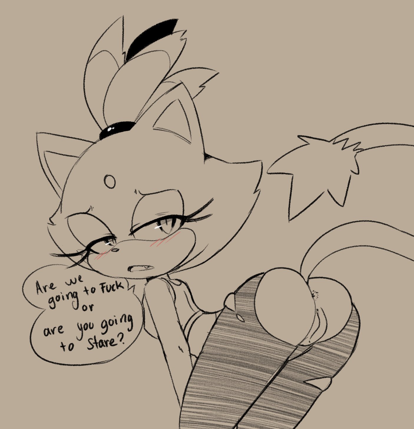 anus, blaze the cat, dialogue, feline, female, hearlesssoul, horny, in heat, presenting anus, presenting hindquarters, presenting pussy, pussy, ripped clothing, ripped pants, sonic (series), text