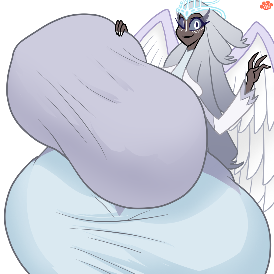 angel angel_girl ass_bigger_than_head breasts_bigger_than_head casual clothed female female_only hazbin_hotel hyper hyper_ass hyper_breasts kecomaster nipples_visible_through_clothing no_bra png sera_(hazbin_hotel) teasing