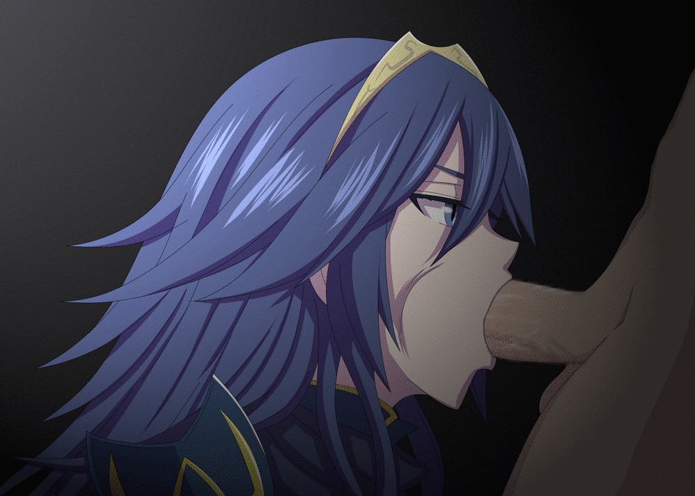 1boy :>= blue_hair censored deepthroat fellatio female fire_emblem fire_emblem_awakening long_hair lucina_(fire_emblem) nintendo oral penis testicles tiara umayahara0130