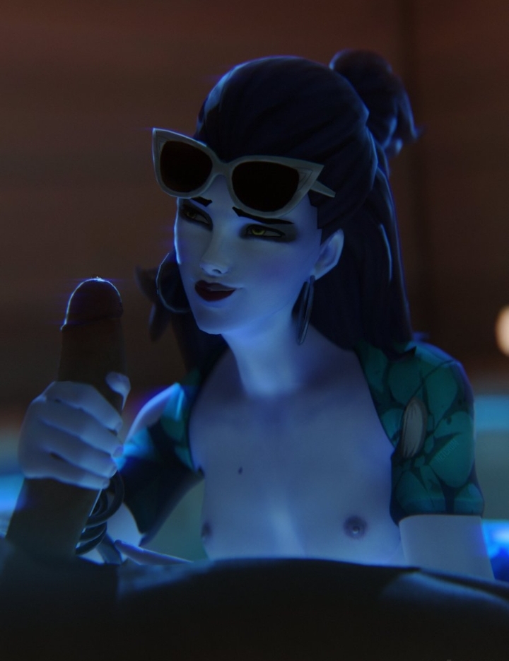 3d amelie_lacroix cropped handjob hot_tub jacuzzi light-skinned_male netcrum night overwatch smiling smiling_at_another water widowmaker