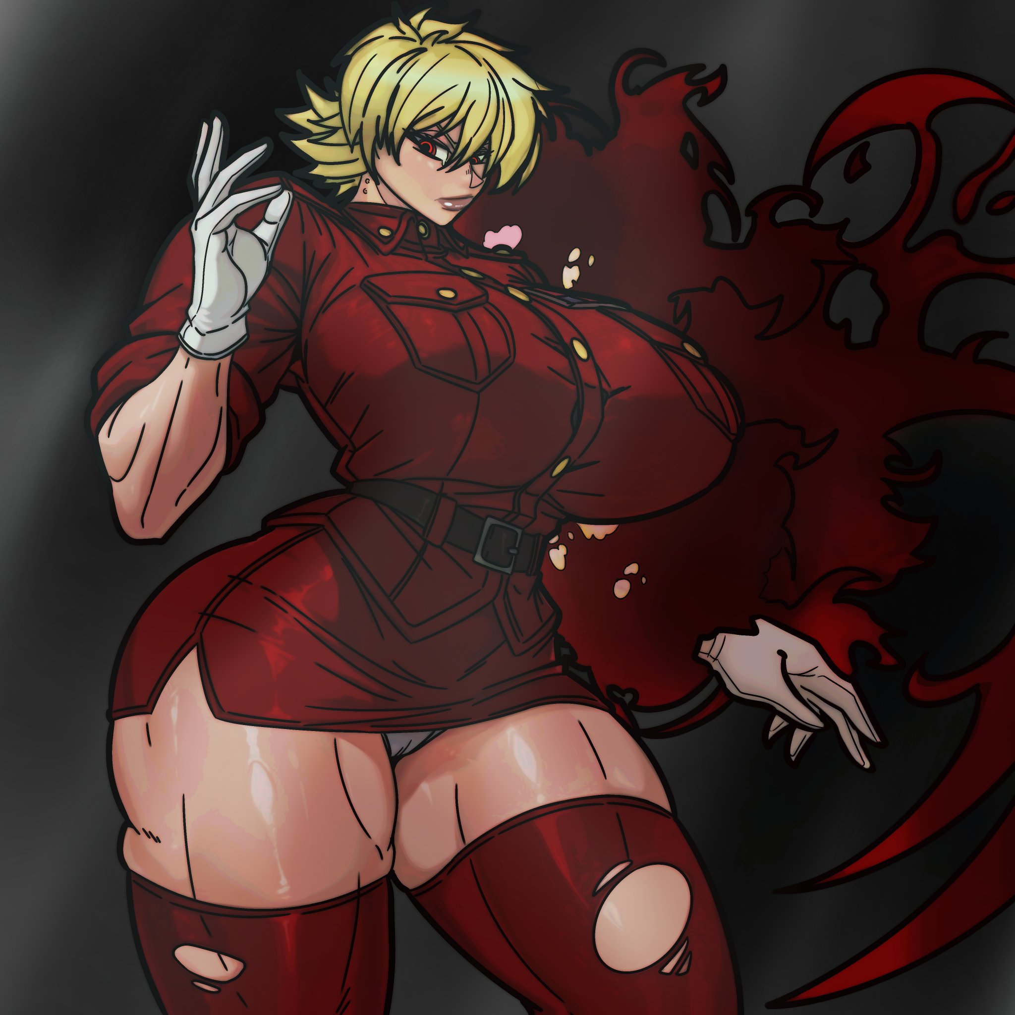 blonde hair female, child bearing hips, curvy female, female only, hellsing, hellsing ultimate, huge breasts, huge butt, master dcj, red eyes, seras victoria, short hair female, thick thighs, vampire girl