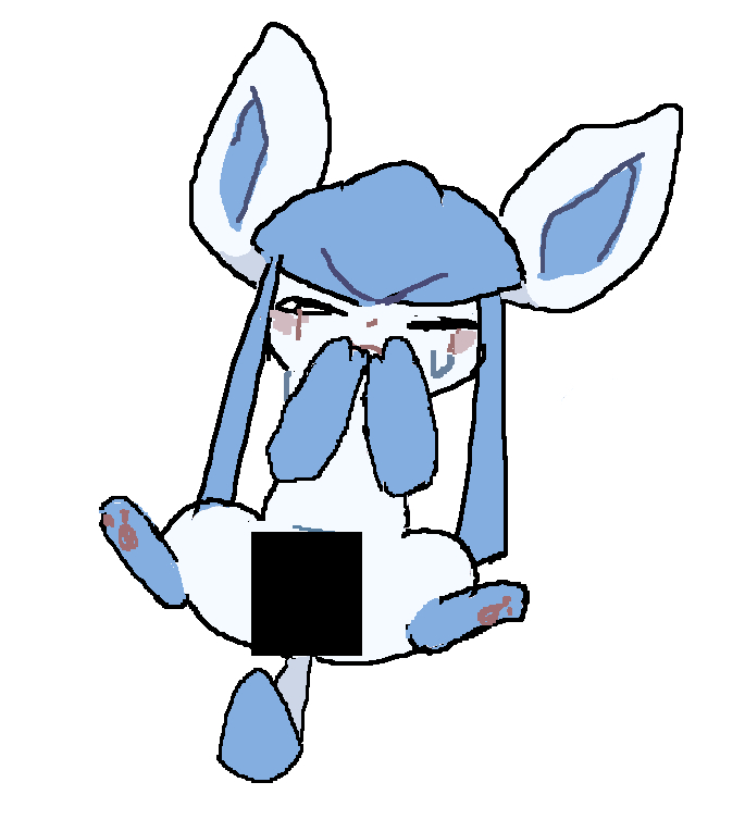 ambiguous_gender blush bodily_fluids censored closed_eyes eeveelution feral front_view generation_4_pokemon glaceon nintendo podo pokemon pokemon_(species) solo sweat