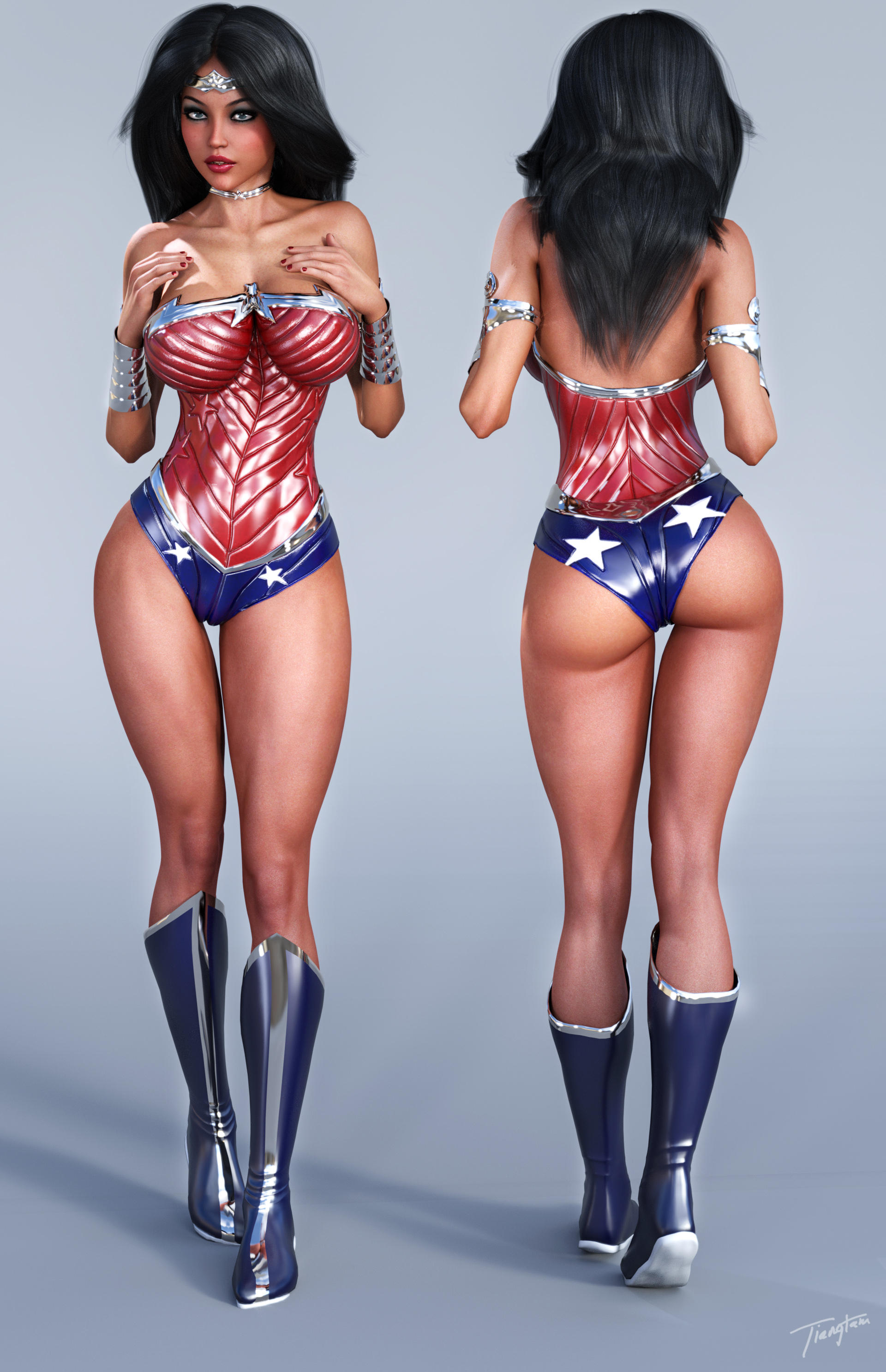1girls, 3d, amazon, ass, back view, big breasts, black hair, blue boots, blue eyes, boots, bracers, breastplate, breasts, busty, choker, curvaceous, curvy, dc, dc comics, diana of themyscira, erect nipples, erect nipples under clothes, eyeshadow, female, female only, from behind, front view, goddess, human, large breasts, lipstick, long hair, makeup, mascara, nail polish, nipple bulge, nipples, pinup, red lips, red lipstick, red nail polish, red nails, signature, solo, standing, superheroine, thick thighs, thighs, tiangtam, tiara, tiptoes, voluptuous, walking, wonder woman, wonder woman (series)