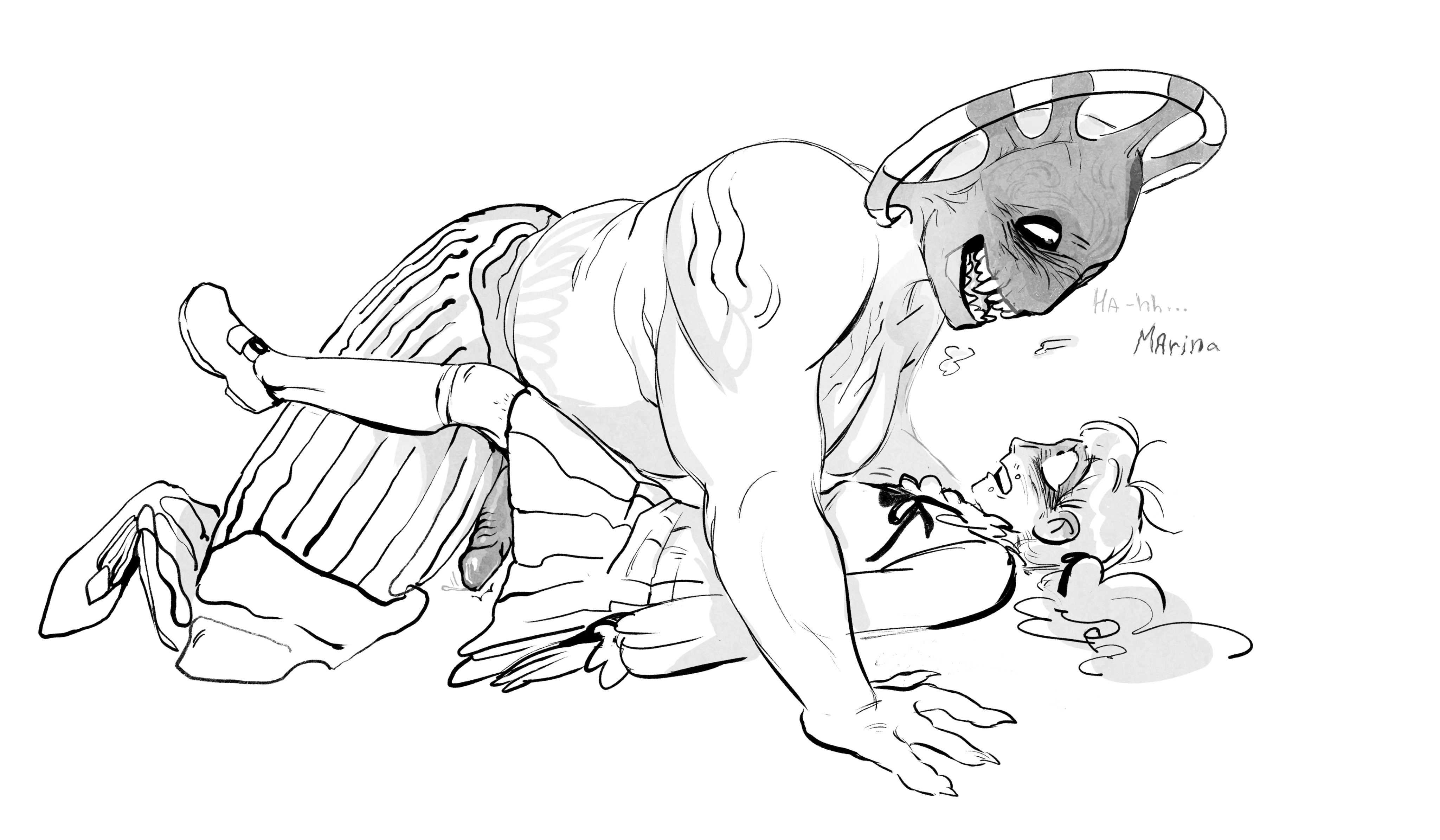 2futas, between legs, big dom small sub, dickgirl, dysmorphia (fear and hunger), fear and hunger, fear and hunger: termina, fully clothed, fully naked, futanari, honeybones7, intersex, marina (fear and hunger), missionary position, monster, monster cock, monster fucker, monster futa, moonscorched, on top, penis, samarie (fear and hunger), size difference, trans woman, transfem