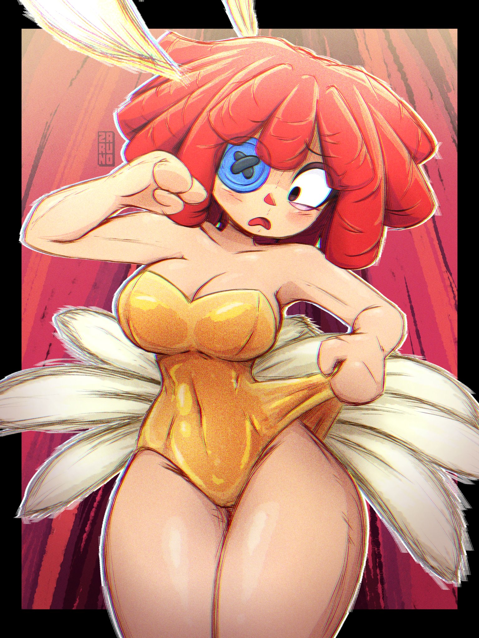 1girls, breasts, embarrassed, embarrassing outfit, female focus, female only, large ass, leotard, ragatha (dancer outfit), ragatha (the amazing digital circus), solo, the amazing digital circus, thick thighs, thighs, tropzaruno, wide hips, zaruno