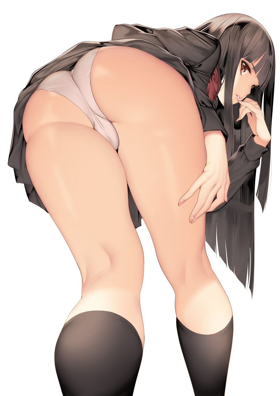 ass focus, ass shot, black hair, female, pantyshot, red eyes, saburo 1000, school uniform, schoolgirl, tagme, very long hair