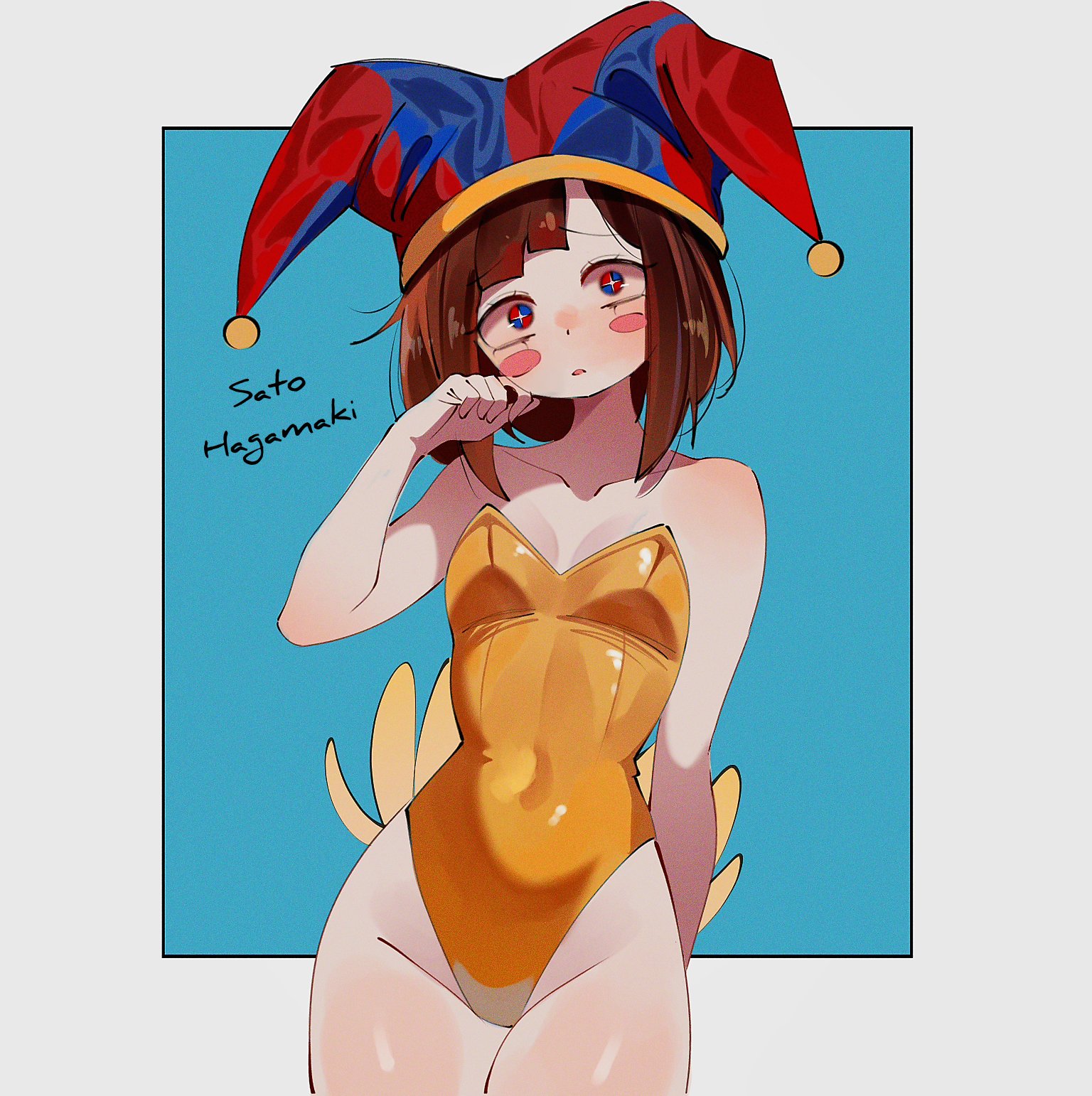 1girls, breasts, female, female focus, female only, leotard, looking at viewer, pomni (dancer outfit), pomni (the amazing digital circus), sato hagamaki, small breasts, solo, the amazing digital circus, thick thighs, thighs, wide hips