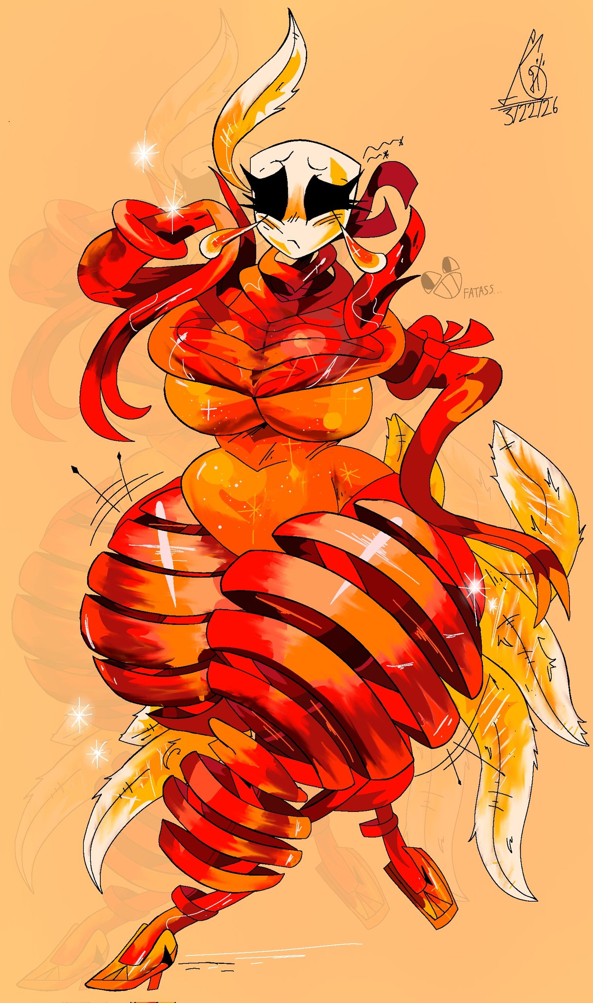 big breasts, gangle (dancer outfit), gangle (the amazing digital circus), gangle with thick ribbons, glitch productions, high heels, invisible, junoharvest, negative space, ribbons, solo, the amazing digital circus, thick ass, thick thighs