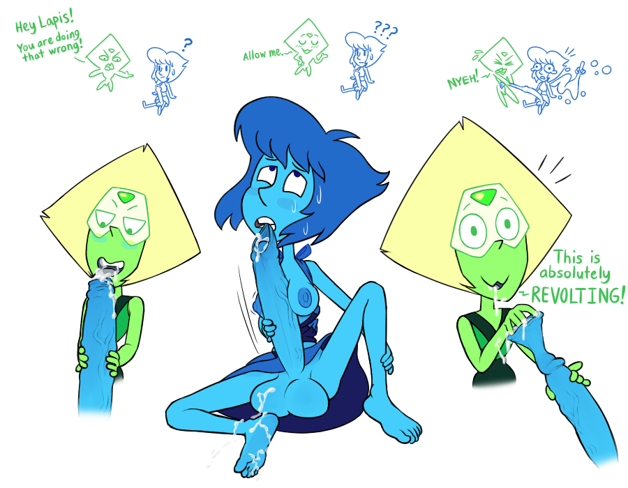 balls big_penis cum cum_in_foreskin cum_in_mouth cum_on_body foreskin foreskin_bite foreskin_insertion foreskin_play foreskin_pull foreskin_stretching full_circle futa futanari gem_(species) glans intersex lapis_lazuli_(steven_universe) long_foreskin penis penis_lick peridot_(steven_universe) steven_universe transparent_background uncut veiny_penis