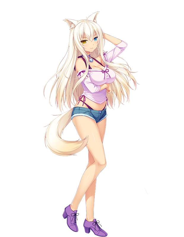 bell, breasts, cat ears, cat tail, coconut (sayori), female, heterochromia, high heels, jingle bell, nekopara, tagme