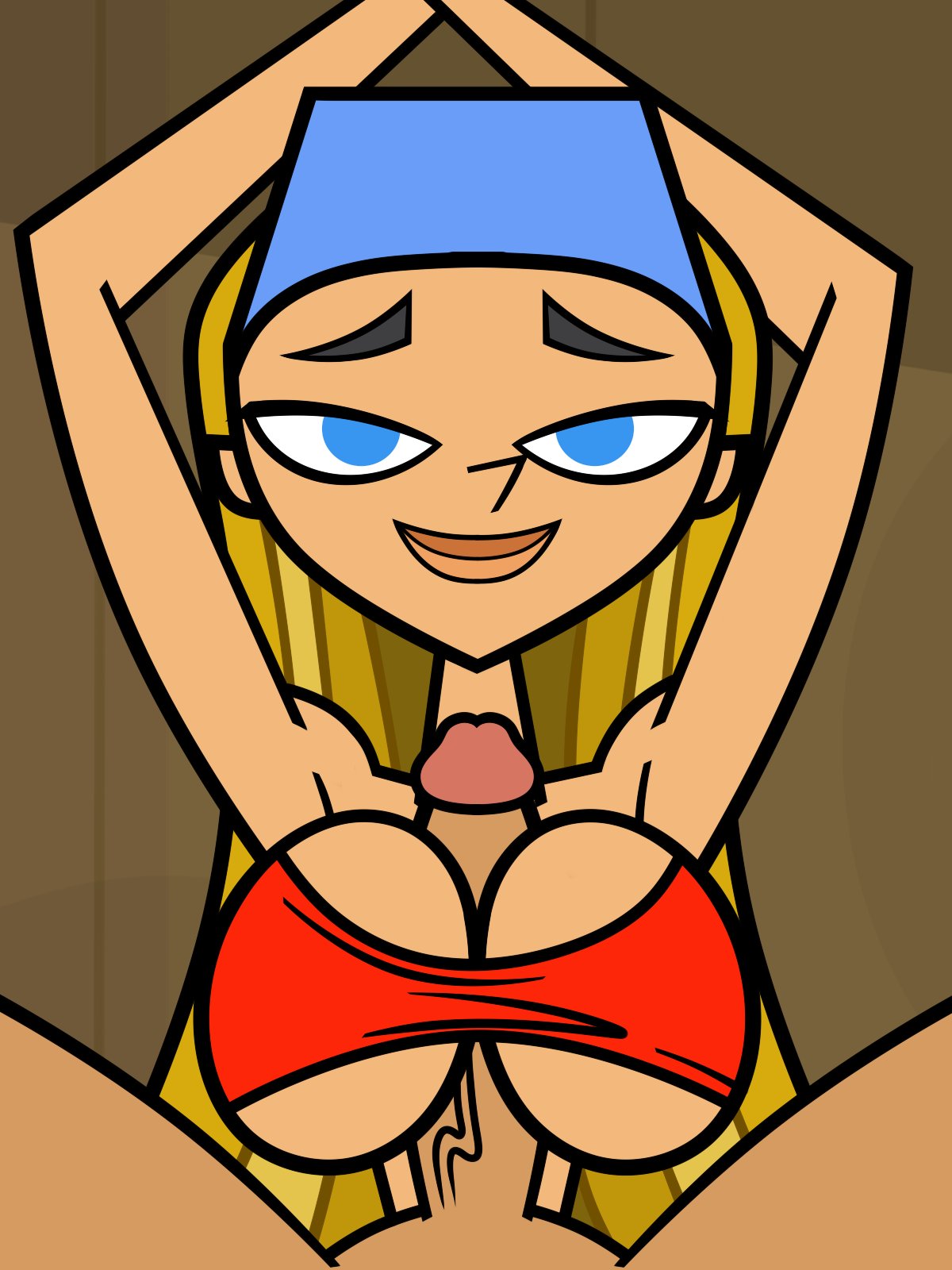 1boy, 1girls, 2d, accurate art style, big breasts, breasts, dzk, female, female focus, lindsay (tdi), paizuri, partial male, penis, total drama (series), total drama island