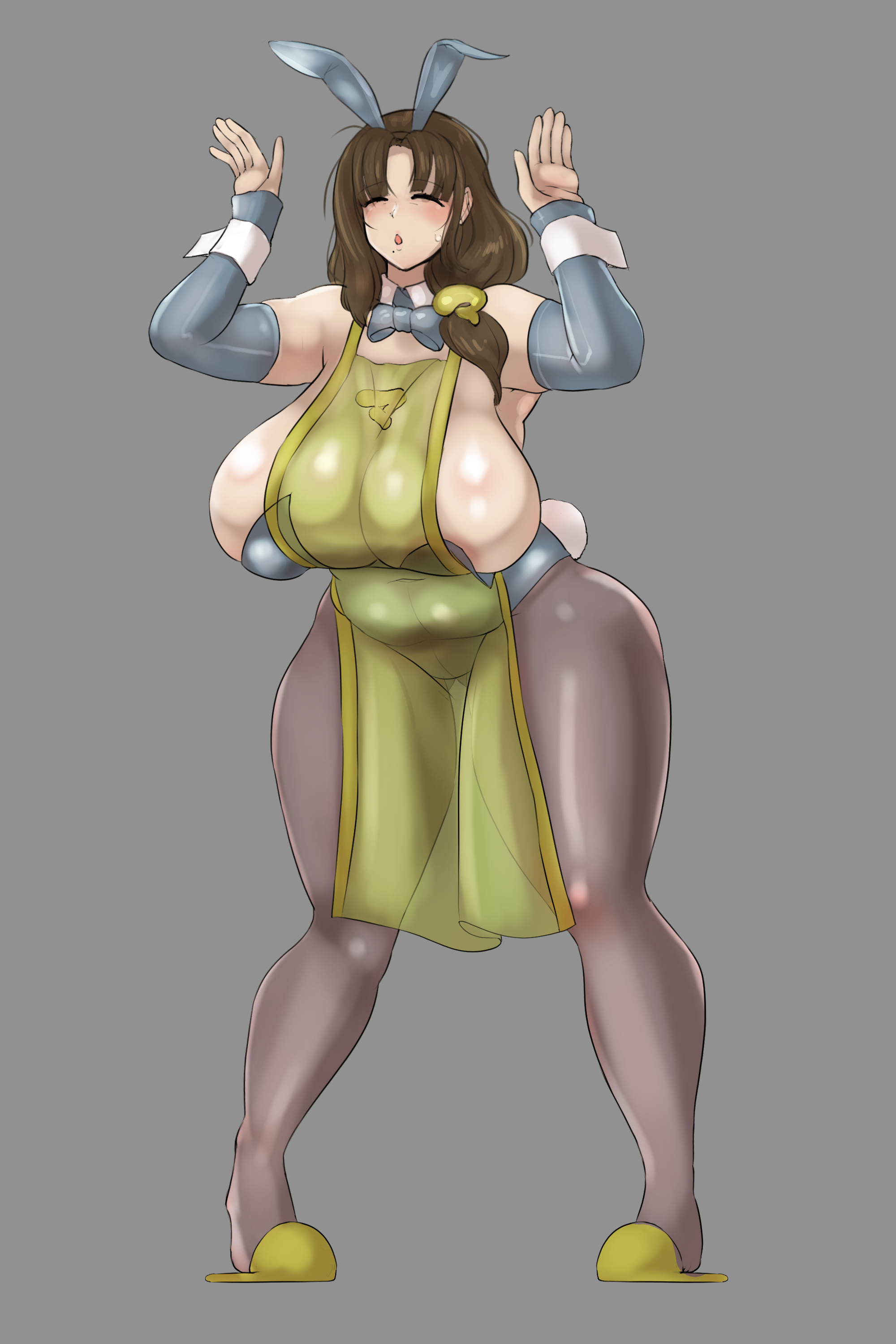 1girls, apron, big breasts, bunny ears, huge breasts, indie virtual youtuber, kakucrane, milf, older female, slippers, tsukushibara sumine, virtual youtuber