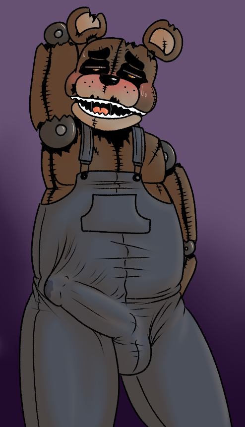 animatronic balls barazoku bear blush bulge clothing drooling five_nights_at_freddy's five_nights_at_freddy's_4 machine male male_only mammal monster nightmare_freddy penis precum robot saliva snaxattacks solo tight_clothing tongue video_games