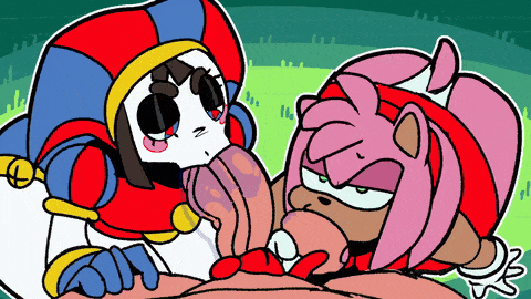 1boy 2d_(artwork) 2d_animation 2girls 2xdxart amy_rose animated ass big_penis blowjob butt crossover dick dress fur furry grass humanoid jester jester_girl jester_hat jester_outfit licking_balls looking_up male_pov on_knees panties pink_fur pomni pomni_(the_amazing_digital_circus) sonic_the_hedgehog_(series) straight sucking_penis sucking_testicles the_amazing_digital_circus veiny_penis white_skin