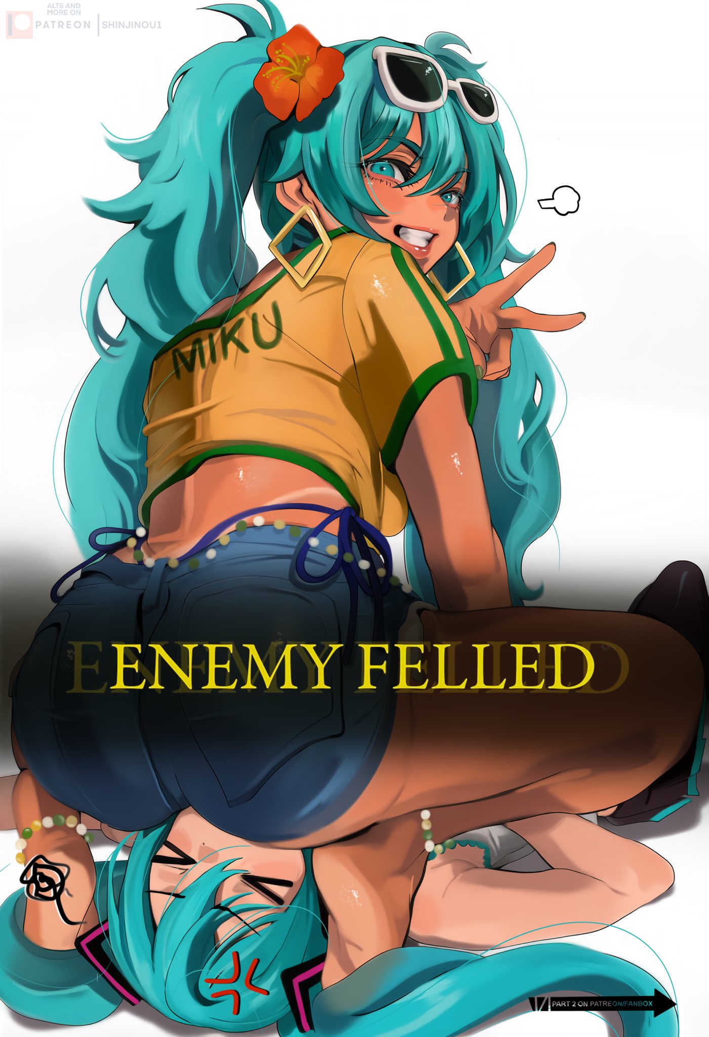 2girls, ass, big ass, big thighs, brazilian miku, bubble ass, bubble butt, curvy, curvy body, curvy female, curvy figure, curvy hips, facesitting, fat ass, hatsune miku, lesbian, lesbian domination, lesbian focus, lesbians, shinjinou, sitting, sitting on another, sitting on face, sitting on person, thick ass, thick legs, thick thighs, thighs, vocaloid, wide hips, wide thighs, world cup, yuri