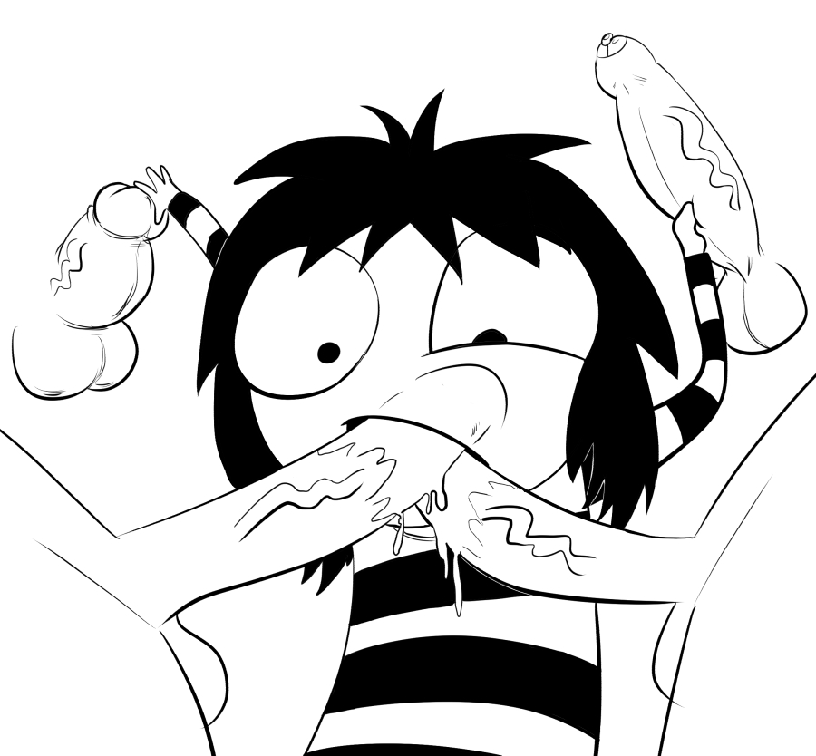 black_and_white black_hair cum_in_mouth disembodied_penis multiple_penises penis sarah's_scribbles sarah_andersen