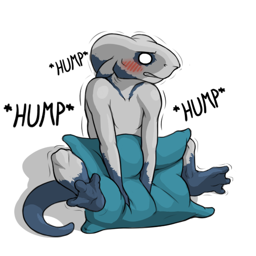 alien amphibian blue_skin blush dry_humping grinding long_tail male masturbation nude petresko petresko_(character) pillow seyloid sitting solo spots spotted_skin webbed_feet white_skin