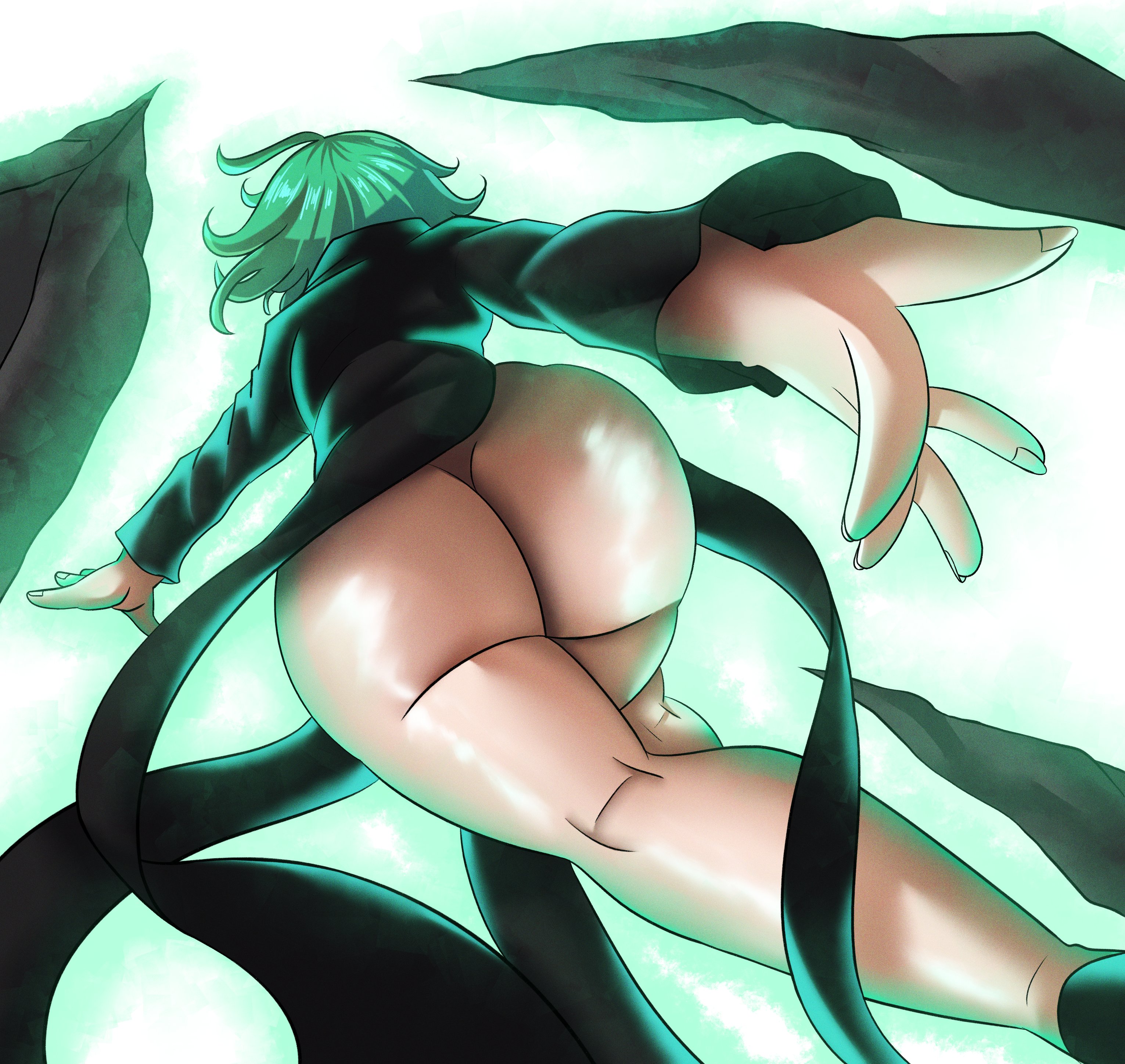 1girls, alternate version available, ass, ass bigger than head, ass focus, big ass, bottomless, clothing, dress, female, female focus, female only, from behind, green hair, haikidess, huge ass, no panties, one-punch man, short hair, shortstack, solo, solo female, solo focus, superheroine, tatsumaki, thick, thick ass, thick thighs