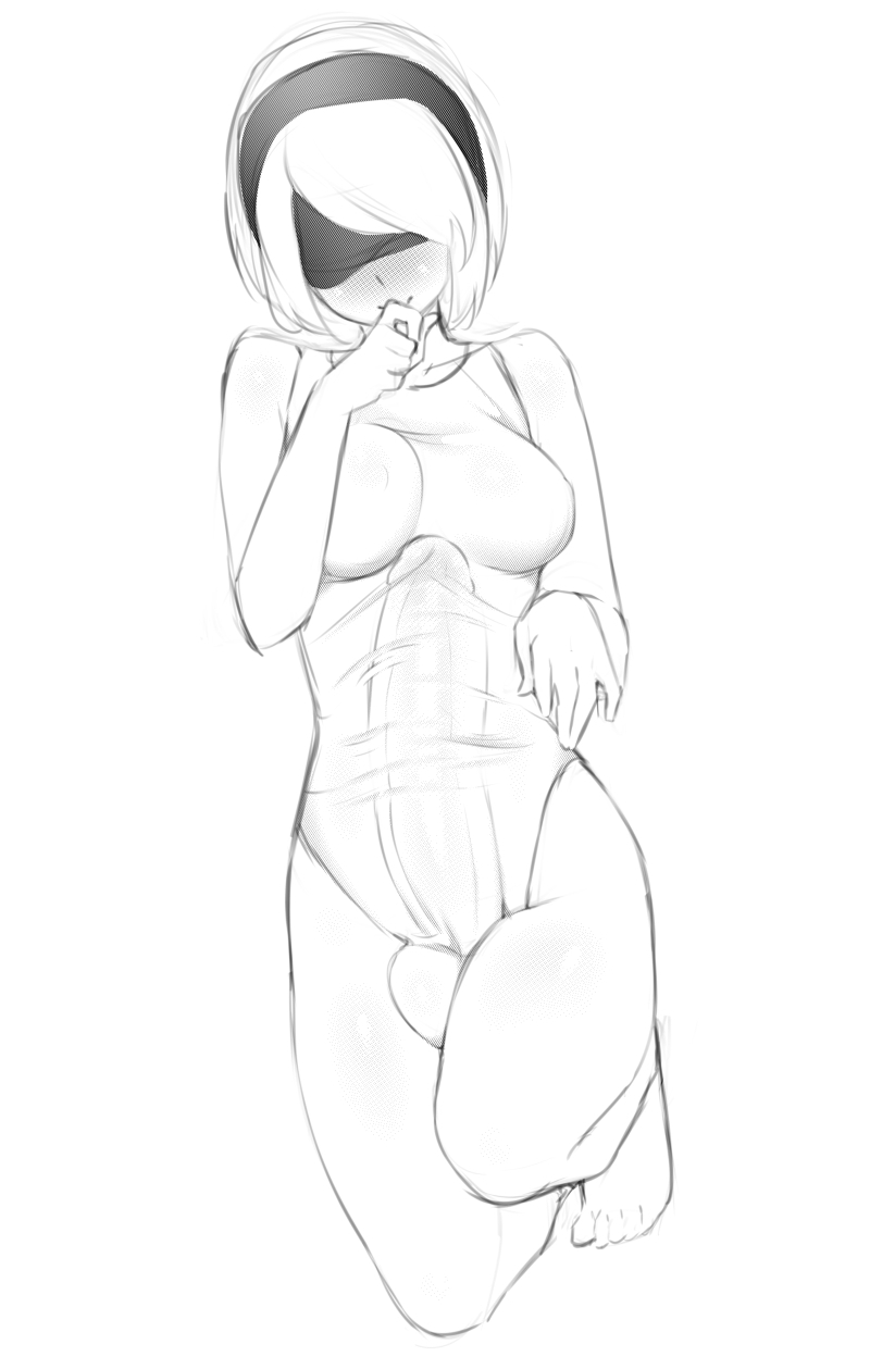 1futa, balls, blush, breasts, cleavage, erection, erection under clothes, futa only, futanari, huge cock, intersex, monochrome, necrosmos, nier, nier (series), nier: automata, penis, penis under clothes, solo, testicles, yorha 2b