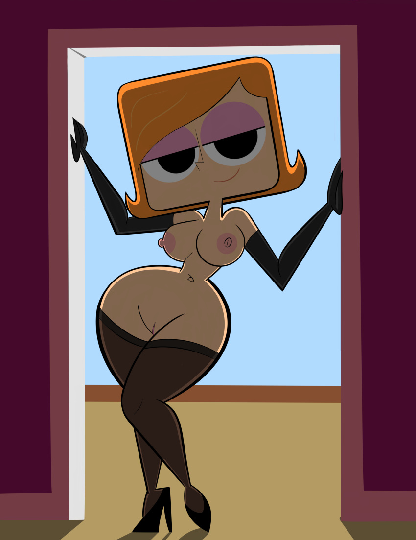 accurate_art_style breasts debbie_turnbull debs_turnbull doorway female_only gloves hairless_pussy high_heels hourglass_figure hyper_eyes large_breasts long_hair nipples nude orange_hair pussy robotboy round_eyes smile square_head stockings toony wide_hips