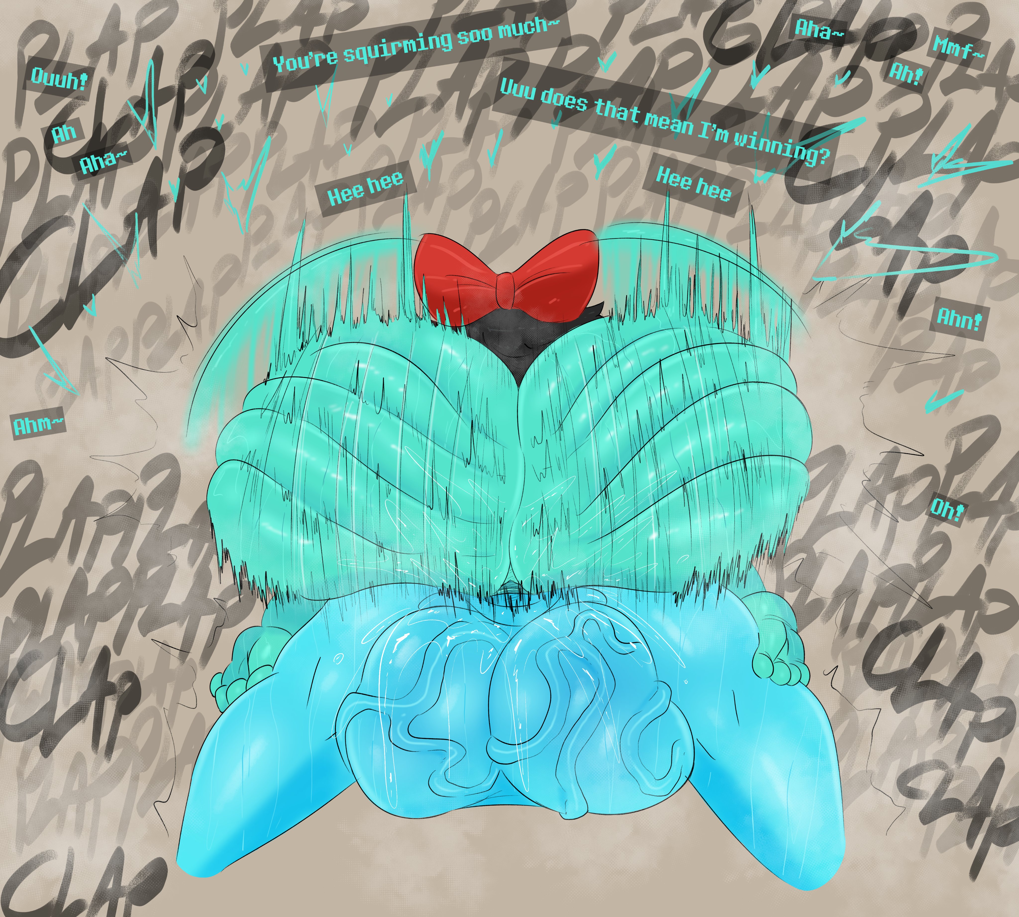 aqua (deltarune), ass bigger than head, deep penetration, deltarune, deltarune chapter 5, dumptruck ass, eyes hidden, female, futa on female, futanari, hair ribbon, hyper, hyper ass, hyper breasts, hyper penetration, hyper penis, hyper stomach bulge, hyper thighs, kris (deltarune), kris futanari (deltarune), nude, penetration, penis, sex, slinkmayker, stomach bulge, stomach deformation, tagme, tricked into sex, vaginal penetration, veiny balls