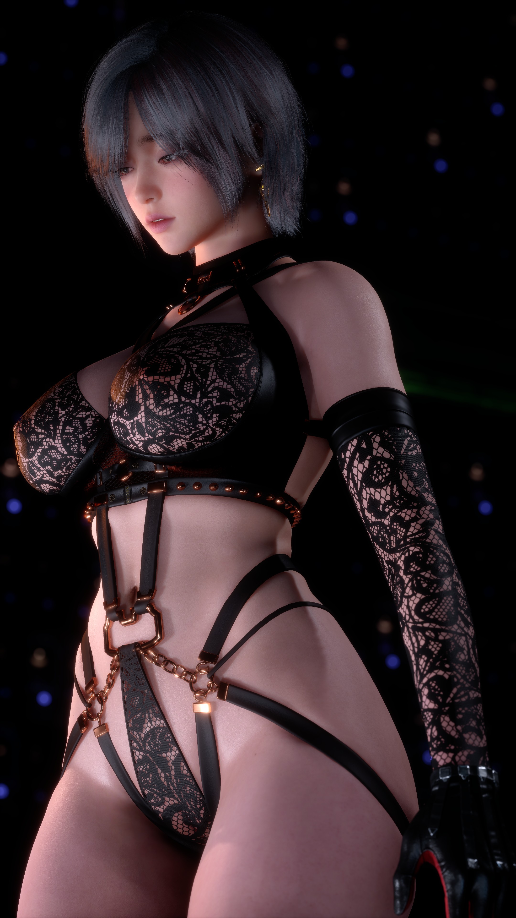 3d, alternate costume, alternate hairstyle, android, android girl, artist name, artist request, asian, asian female, bangs, bare legs, bare thighs, big breasts, chains, earrings, eve (stellar blade), grey hair, large breasts, lingerie, lingerie bra, lingerie only, lingerie panties, medium hair, see-through, see-through clothing, see-through shirt, see-through top, slim waist, stellar blade, tagme, thick thighs, video game, video game character, white hair, wide hips