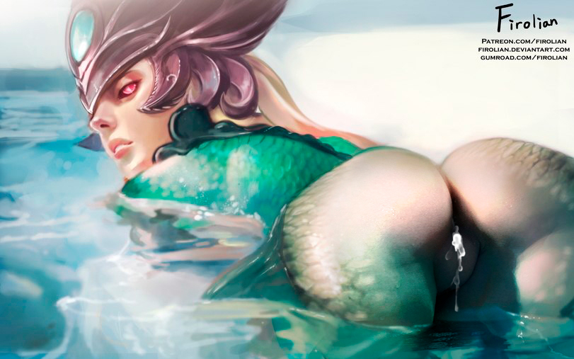 16:10, anus, ass, cum, female, female only, firolian, head fins, hips, league of legends, legs, marai, merfolk, mermaid, monster girl, nami (league of legends), pussy, solo, tagme, thighs, topless, vagina