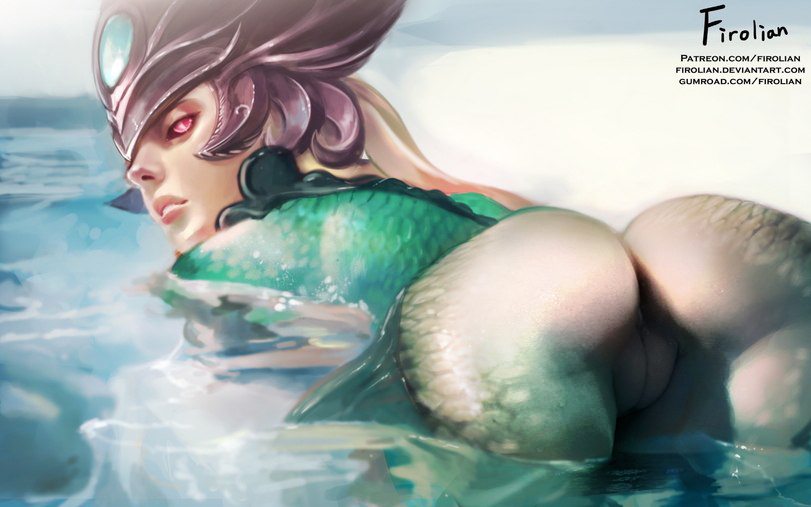 16:10, anus, ass, female, female only, firolian, head fins, hips, league of legends, legs, marai, merfolk, mermaid, monster girl, nami (league of legends), pussy, solo, tagme, thighs, topless, vagina