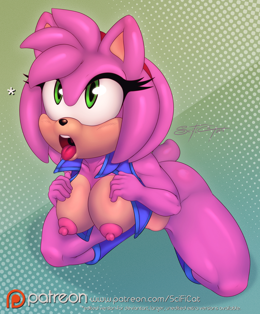 2016 alternate_body_type amy_rose anthro areola big_breasts breasts erect_nipples female hedgehog mammal nipples pussy scificat solo sonic_(series)