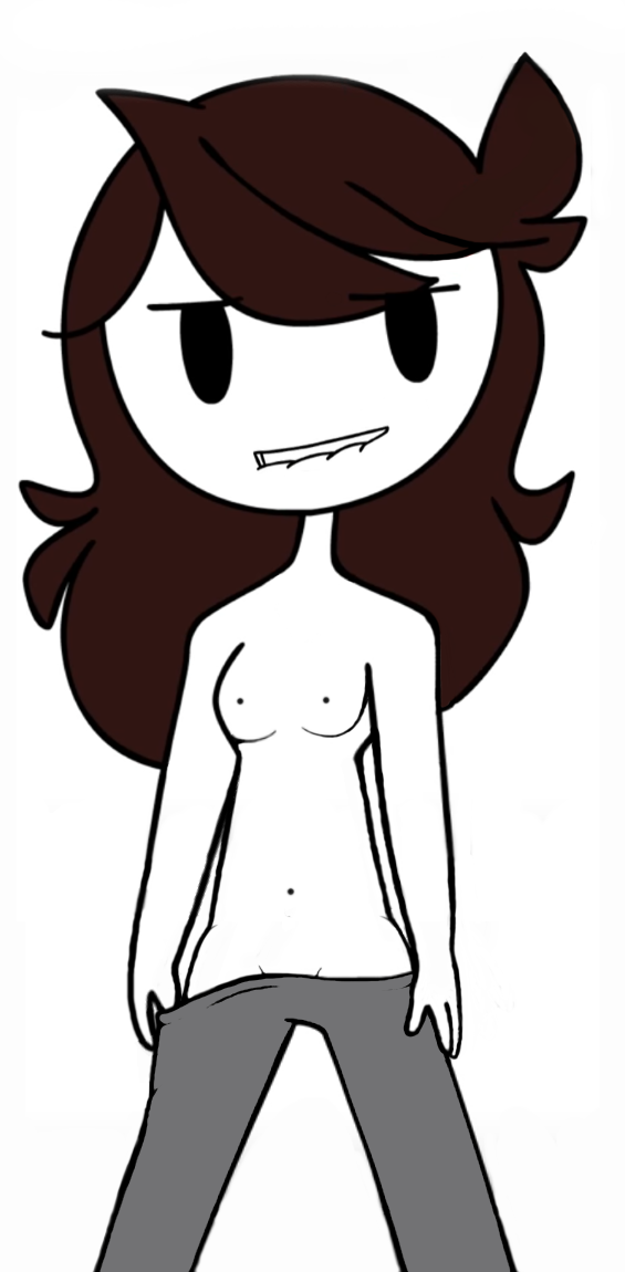 1girls, accurate art style, biting lip, black eyes, brown hair, female, female only, human, jaiden, jaiden animations, jaiden dittfach, long hair, mob face, nipples, no nose, pants, shaved crotch, small breasts, solo, toony, topless, unknown artist, white skin, youtube, youtuber