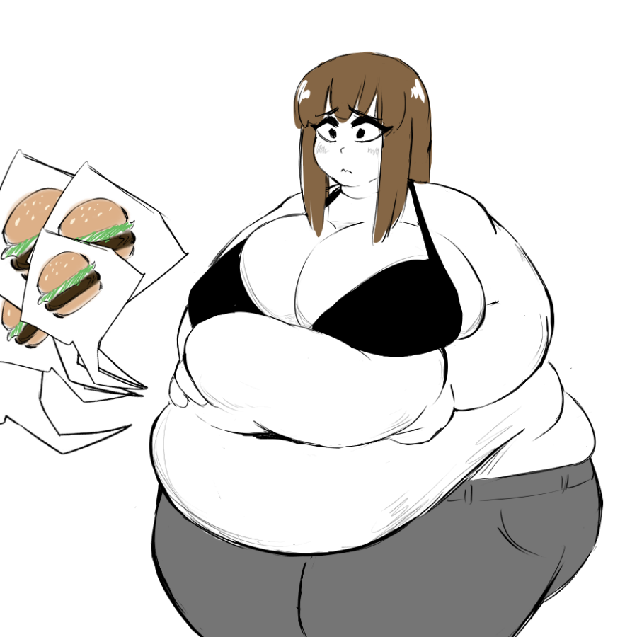 1girls bbw belly big_breasts bra breasts fat_rolls huge_belly lrkr420 mizuki_(gabbadraws) obese text_bubble