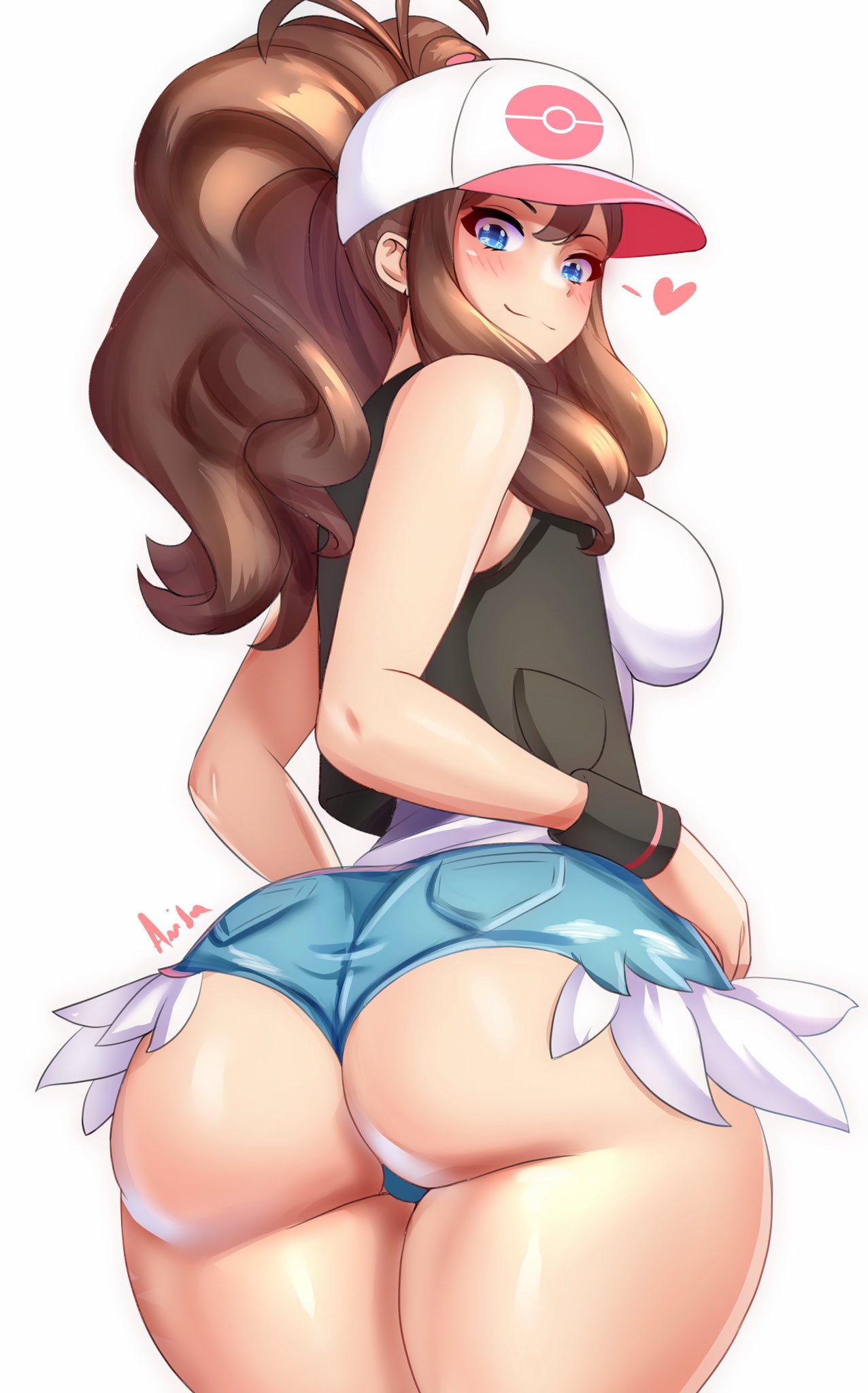 1girls 2024 2d anisdrawn armband artist_name artist_signature ass ass_cleavage big_hair blue_eyes blush booty_shorts breasts brown_hair cameltoe cap clothed clothed_female clothing dat_ass female female_only game_freak hat heart hilda_(pokemon) huge_ass human human_female human_only light-skinned_female light_skin long_hair looking_at_viewer looking_back nintendo no_sex pawg pokemon pokemon_bw ponytail realistic_proportions short_shorts shorts sideboob simple_background solo solo_female teenage_girl teenager thick_ass thick_thighs thighs wavy_hair white_background