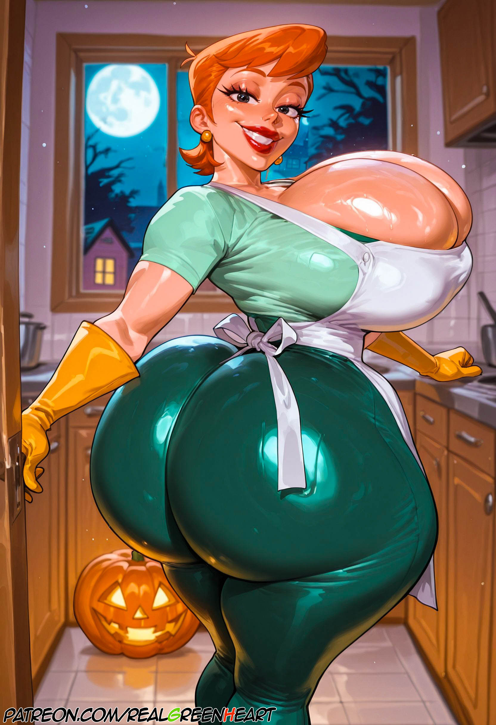 1girls, ai generated, apron, black eyes, cameltoe, cartoon network, cleavage, curvy, dexter's laboratory, dexter's mom, erect nipples, female, gargantuan ass, gargantuan breasts, gigantic breasts, ginger, ginger female, ginger hair, gloves, goonable, huge areolae, huge ass, masterpiece, nai diffusion, orange hair, orange hair female, puffy nipples, rare, realgreenheart, realistic, red hair, red hair female, red head, red lips, redhair, redhead, redhead female, short hair, short hair female, stable diffusion, thick lips, voluptuous, wide hips