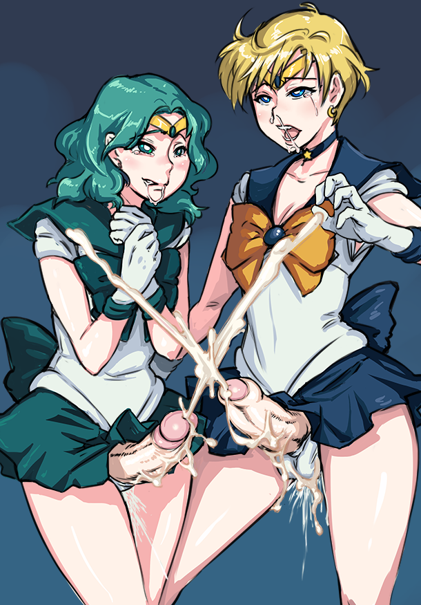 2futas balls balls_in_panties big_penis bishoujo_senshi_sailor_moon canon_couple clothing cum dickgirl drooling ejaculation futa_on_futa futa_only futa_sans_balls futanari handsfree_ejaculation haruka_tenou intersex michiru_kaiou neone-x panties penis penis_under_skirt sailor_neptune sailor_uranus skirt snot_trail standing tears testicles uncensored