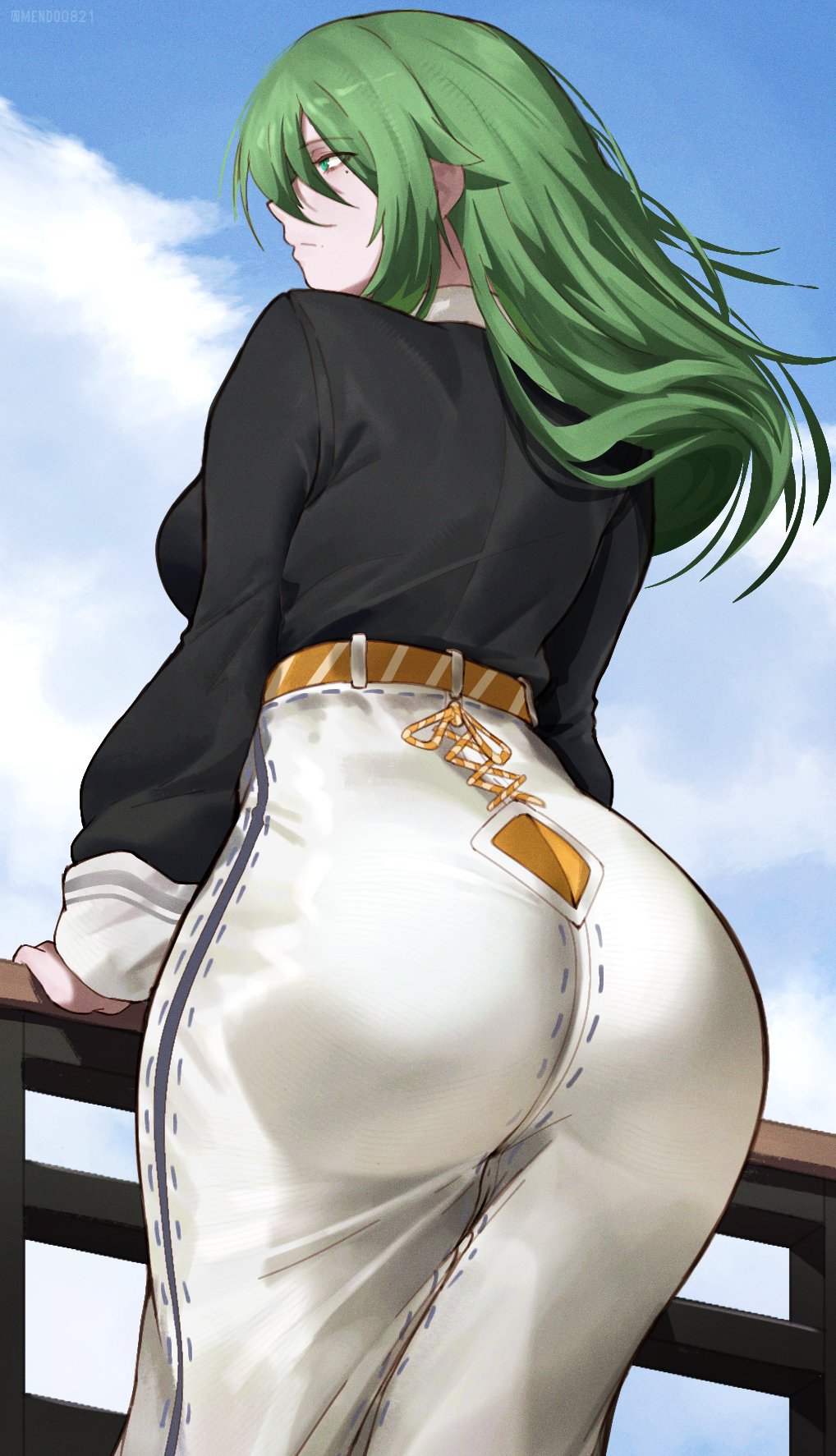 1girls, ass, ass focus, big ass, big butt, butt, clothed, female, female only, fully clothed, green hair, hoyoverse, huge ass, huge butt, light skin, light-skinned female, mendo0821, mihoyo, venus (zenless zone zero), zenless zone zero