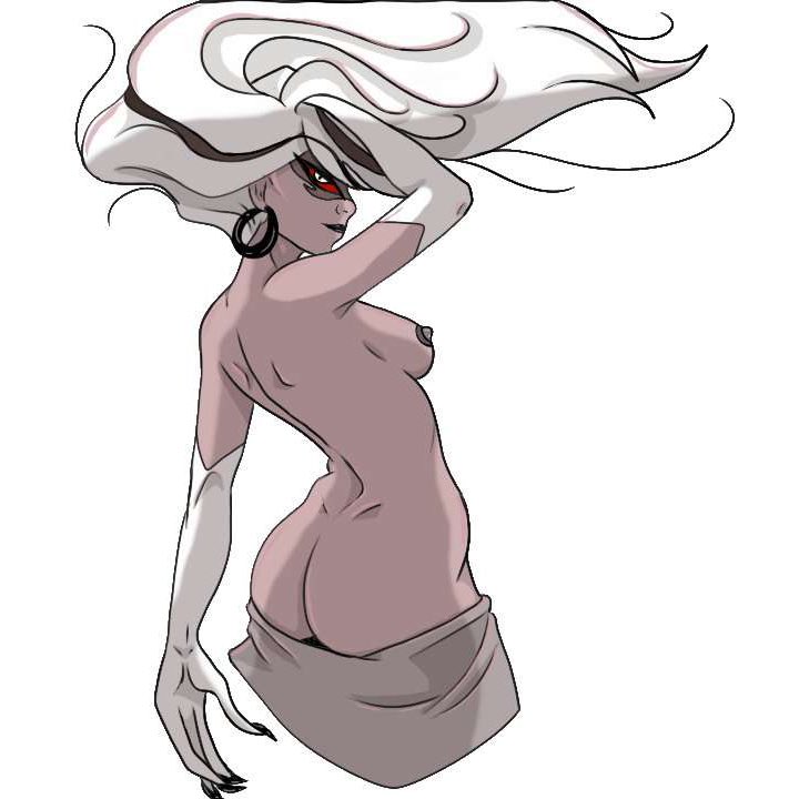 1girls, ass, breasts, carmilla carmine, female, hazbin hotel, looking at viewer, looking back, milf, solo, solo female, solo focus, white hair