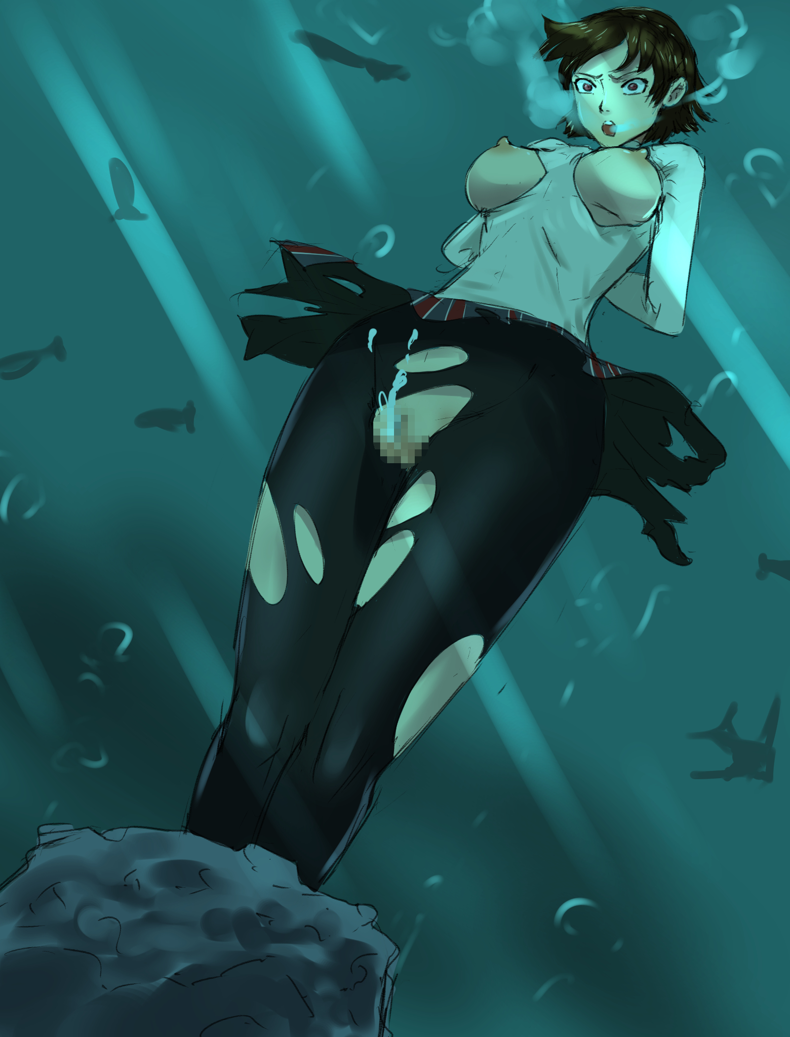 asphyxiation, bad end, censored, cum, cum in pussy, death, drowned, drowning, dying, female, female death, gore, guro, imminent death, imminent drowning, makoto niijima, peril, persona, persona 5, pussy, ryona, school uniform, schoolgirl, snuff, solo, underwater, veiled616